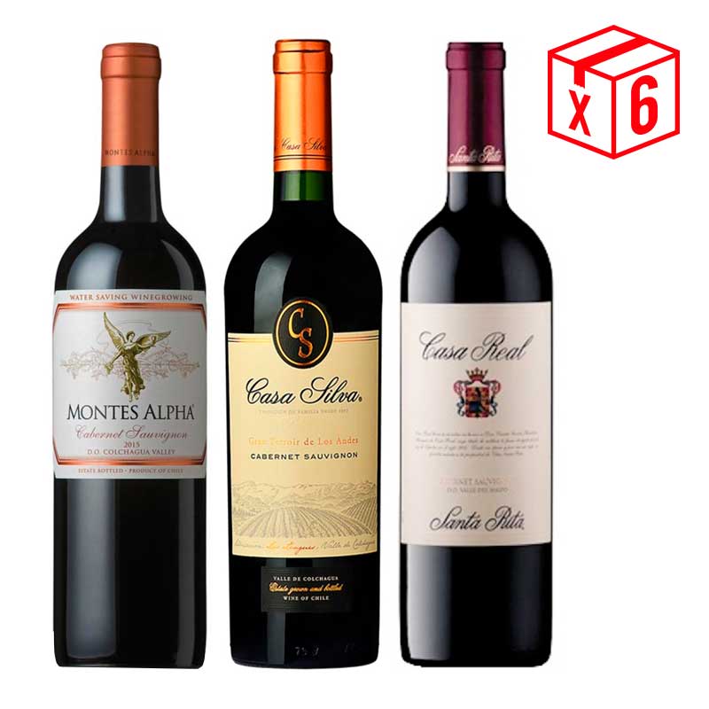 Pack-x6,-montes-alpha-+-casa-silva-gran-terroir-+-sata-rita-casa-real Pack x6, (2) Montes Alpha Cabernet S. + (2) Casa Silva Gran Reserva Cabernet S. + (2) Santa Rita Casa Real Cabernet S. - Imagen 1