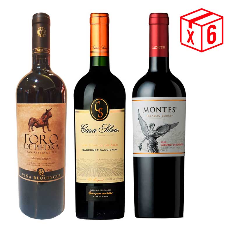 pack-x6,-toro-piedra-+-gran-terroir-+-montes-classic Pack x6, (2)Toro Piedra Cabernet S. + (2)Casa Silva Gran Reserva Cabernet S. + (2) Montes Classic Cabernet S. - Imagen 1