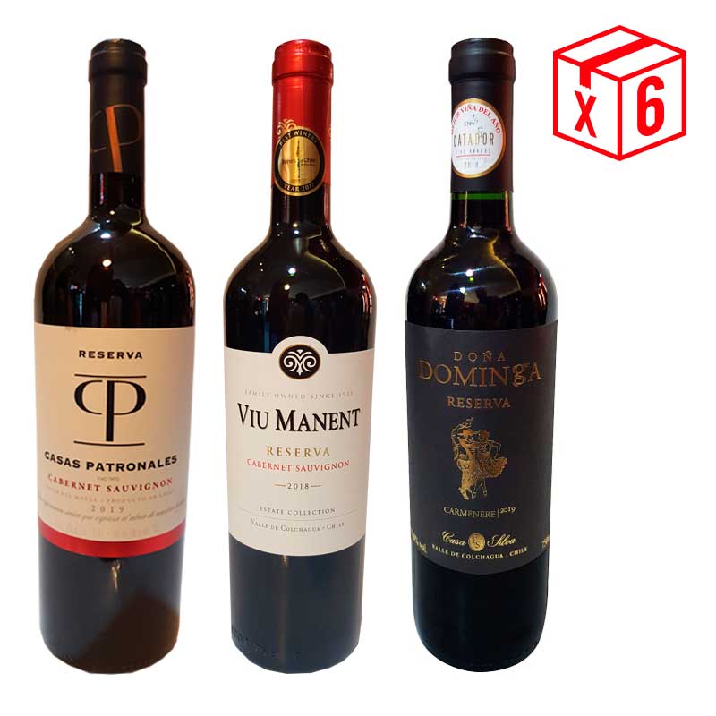 Pack-x6,-casas-patronales-+-viu-manent-+-dominga-black Pack x6, (2) Casas Patronales Rsva Cabernet S. + (2) Viu Manent Rsva Cabernet S. + (2)Casa Silva Dominga Black Rsva Carmenere - Imagen 1