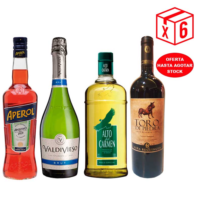 PACK-TOTAL PACK SEDTIEMBRE: (1 ) Aperol + (2) Valdivieso Brut + (2) Alto del Carmen 35º Litro + (1) Toro de Piedra Gran Rsva Cabernet S. - Imagen 1